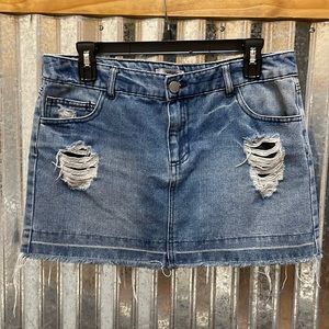 Refuge denim distressed skirt